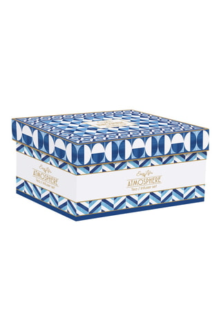 2 tazas y tetera de porcelana Geometric Blue
