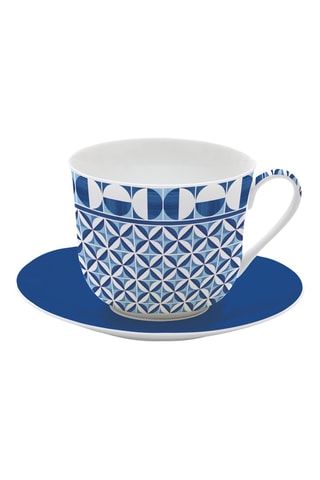Taza y platillo de porcelana Geometric Blue