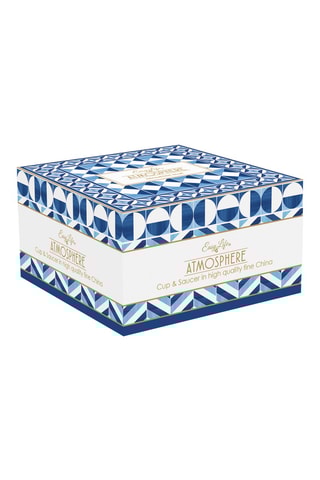 Taza y platillo de porcelana Geometric Blue