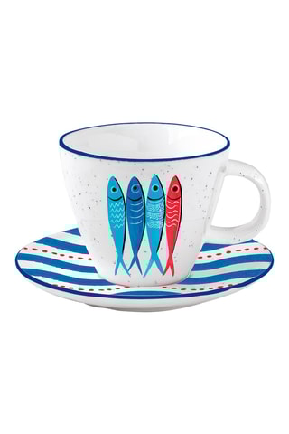 Taza de té y platillo de porcelana Sardine’s Party