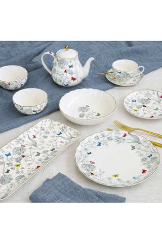 4 platos de postre de porcelana Fleurs et Papillons - 19 cm