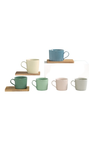 2 tazas de porcelana y 2 bandejas de acacia Take a break