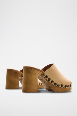 Mules à talons en cuir Coyote - Beige