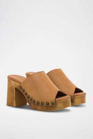 Mules à talons en cuir Coyote - Camel