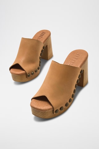 Mules à talons en cuir Coyote - Camel