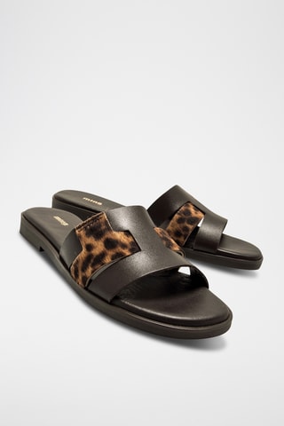 Mules en cuir Alysa - Noir et marron