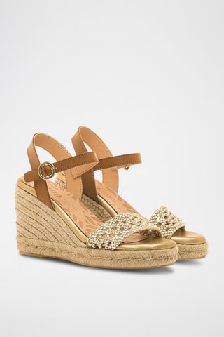 Sandales compensées Louisa S - Doré et camel