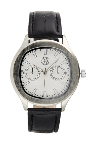 Montre à quartz en cuir synthétique - Noir et argenté