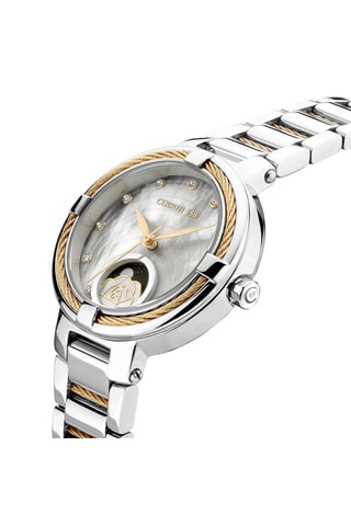 Reloj de cuarzo de acero y nácar Gardena - Contador de fase lunar - Plateado y dorado