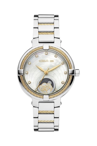 Reloj de cuarzo de acero y nácar Gardena - Contador de fase lunar - Plateado y dorado