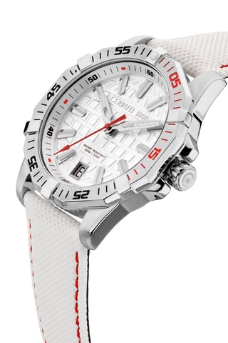 Reloj de cuarzo de piel y nailon Vallelaghi - Blanco y plateado