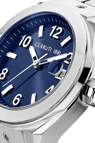 Reloj de cuarzo de acero Ruscello - Plateado y azul marino