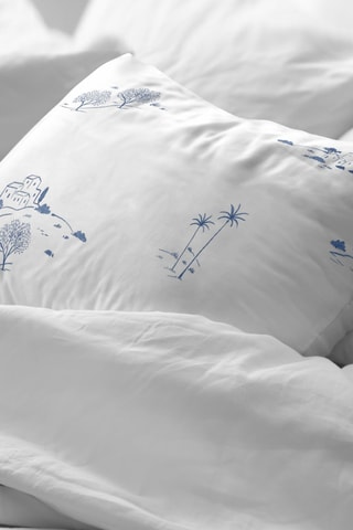 Taie d’oreiller en percale de coton 78 fils/cm² Mareny - Blanc et bleu cobalt