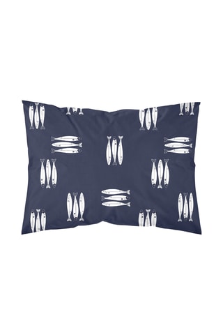 Taie d’oreiller en percale de coton 78 fils/cm² Oropesa Azul - Bleu marine et blanc