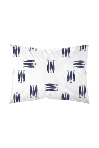 Fronha em percal de algodão 78 fios/cm² Oropesa - Branco e azul-marinho