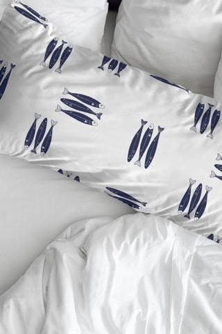 Fronha em percal de algodão 78 fios/cm² Oropesa - Branco e azul-marinho