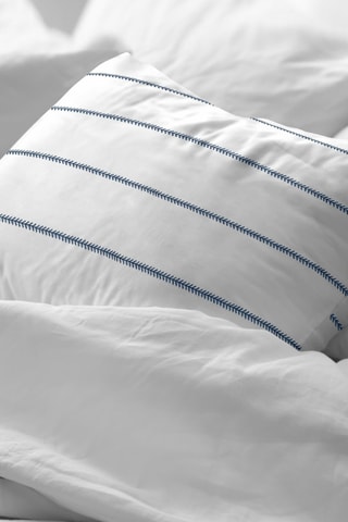 Taie d’oreiller en percale de coton 78 fils/cm² Piles - Blanc et bleu cobalt