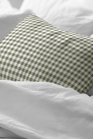 Fronha em percal de algodão 78 fios/cm² Aielo Verde - Verde-azeitona e branco