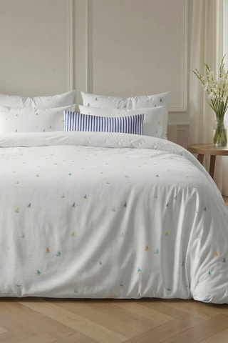 Housse de couette réversible en percale de coton 79 fils/cm² Gandia - Blanc et bleu cobalt
