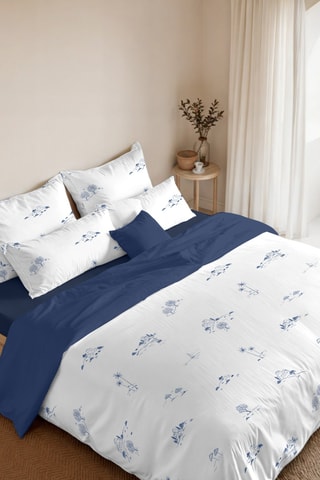 Housse de couette réversible en percale de coton 79 fils/cm² Mareny - Bleu marine et blanc