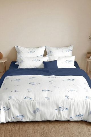 Housse de couette réversible en percale de coton 79 fils/cm² Mareny - Bleu marine et blanc