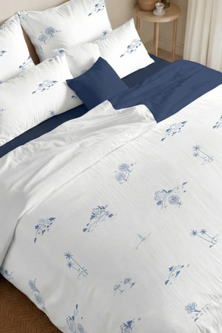 Housse de couette réversible en percale de coton 79 fils/cm² Mareny - Bleu marine et blanc