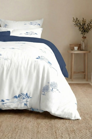 Housse de couette réversible en percale de coton 79 fils/cm² Mareny - Bleu marine et blanc