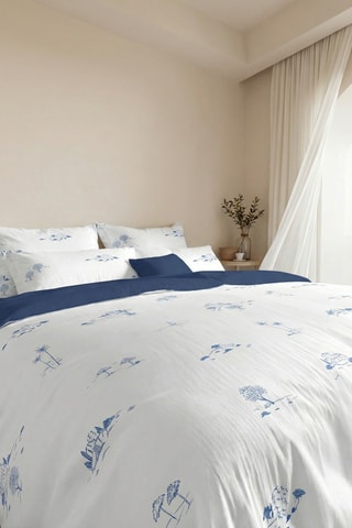 Housse de couette réversible en percale de coton 79 fils/cm² Mareny - Bleu marine et blanc