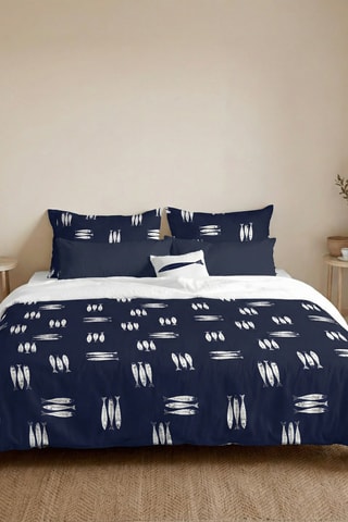 Housse de couette réversible en percale de coton 79 fils/cm² Oropesa - Bleu foncé