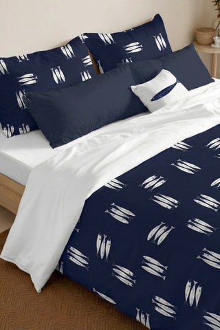 Housse de couette réversible en percale de coton 79 fils/cm² Oropesa - Bleu foncé