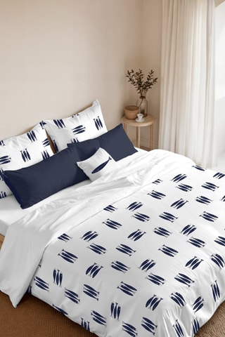 Housse de couette réversible en percale de coton 79 fils/cm² Oropesa - Blanc et bleu foncé