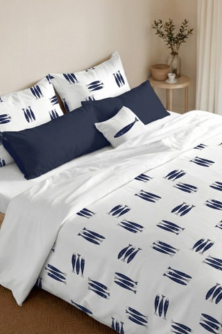 Housse de couette réversible en percale de coton 79 fils/cm² Oropesa - Blanc et bleu foncé