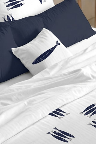 Housse de couette réversible en percale de coton 79 fils/cm² Oropesa - Blanc et bleu foncé
