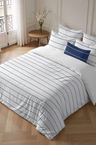 Housse de couette réversible en percale de coton 79 fils/cm² Piles - Blanc et bleu foncé