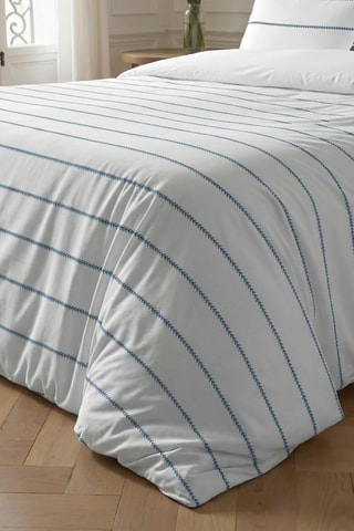 Housse de couette réversible en percale de coton 79 fils/cm² Piles - Blanc et bleu foncé