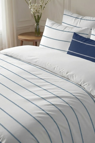Housse de couette réversible en percale de coton 79 fils/cm² Piles - Blanc et bleu foncé