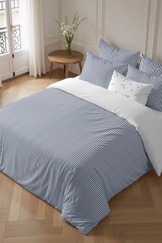 Housse de couette en percale de coton 79 fils/cm² Tavernes - Blanc et bleu marine