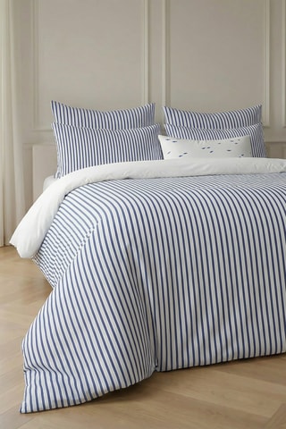 Housse de couette en percale de coton 79 fils/cm² Tavernes - Blanc et bleu marine