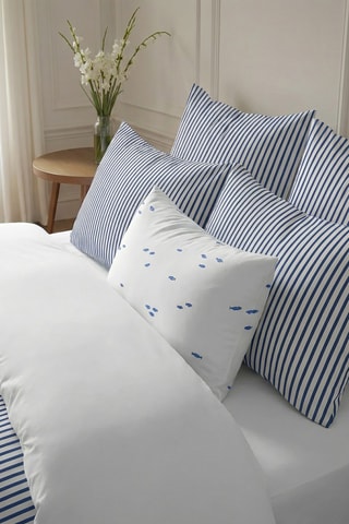 Housse de couette en percale de coton 79 fils/cm² Tavernes - Blanc et bleu marine