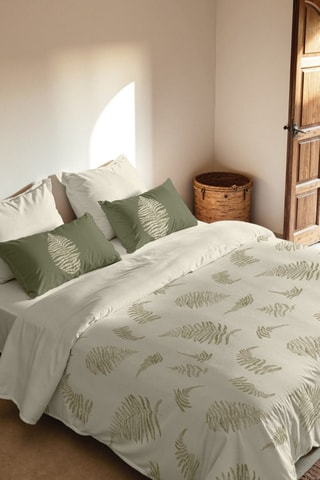 Capa de edredão reversível em percal de algodão 79 fios/cm² Biar - Caqui e cinzento-claro