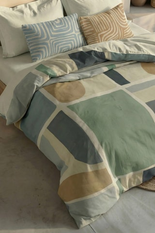 Capa de edredão reversível em percal de algodão 79 fios/cm² Peñíscola  - Branco e azul-marinho