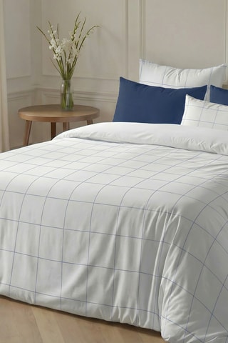 Housse de couette réversible en percale de coton 79 fils/cm² Borriana - Blanc et bleu cobalt
