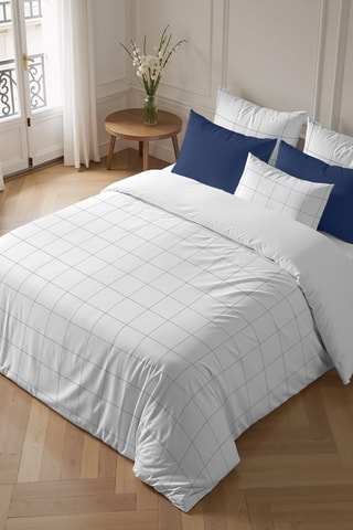 Housse de couette réversible en percale de coton 79 fils/cm² Borriana - Blanc et bleu cobalt