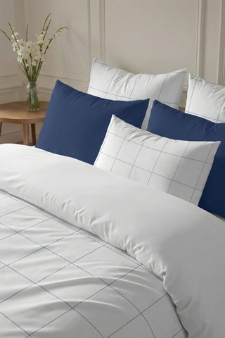Housse de couette réversible en percale de coton 79 fils/cm² Borriana - Blanc et bleu cobalt