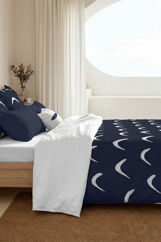 Housse de couette réversible en percale de coton 79 fils/cm² Calella - Bleu foncé et blanc