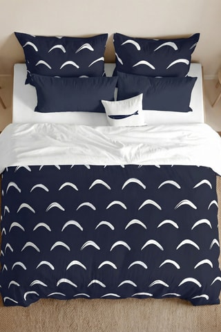 Housse de couette réversible en percale de coton 79 fils/cm² Calella - Bleu foncé et blanc