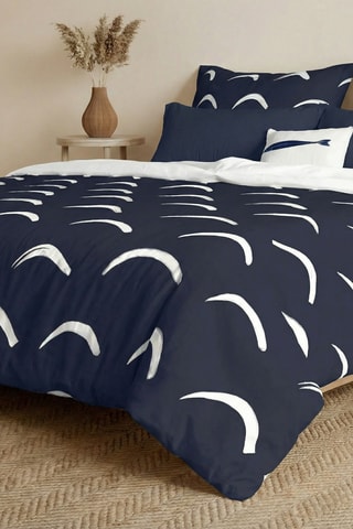 Housse de couette réversible en percale de coton 79 fils/cm² Calella - Bleu foncé et blanc