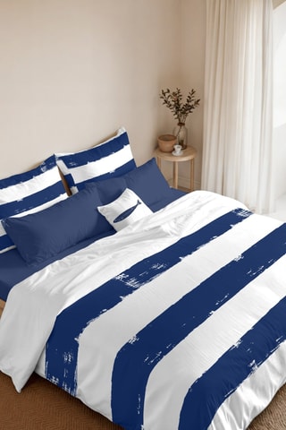 Housse de couette réversible en percale de coton 79 fils/cm² Cambrils - Bleu cobalt et blanc