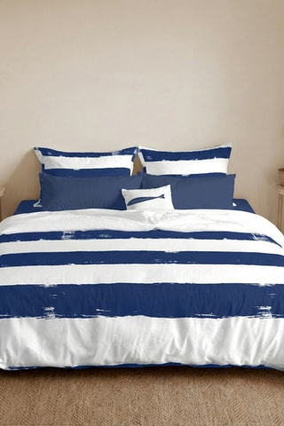 Housse de couette réversible en percale de coton 79 fils/cm² Cambrils - Bleu cobalt et blanc