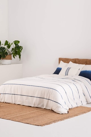 Housse de couette en percale de coton 79 fils/cm² Ibiza - Blanc et bleu cobalt